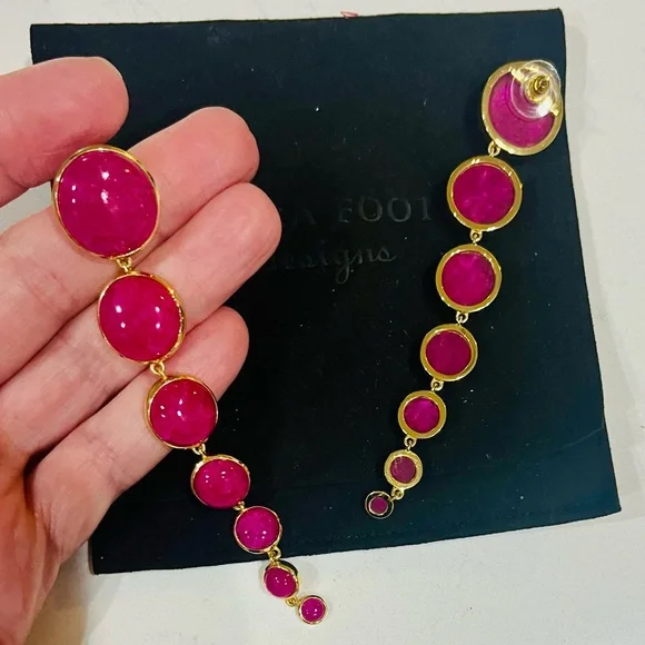 VTG Laura Foote Dropping Circles Earrings in Dyed Hot Pink Quartz Stone, RARE - Picture 8 of 12
